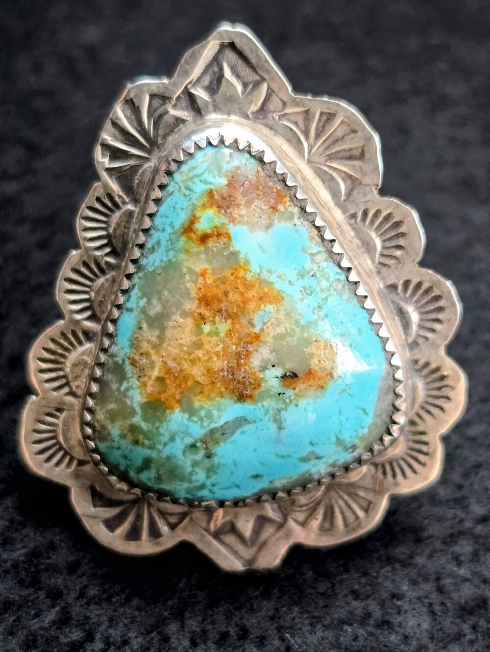 Native American Hand Stamped S/S Turquoise Adjustable Ring Jacob Troncosa